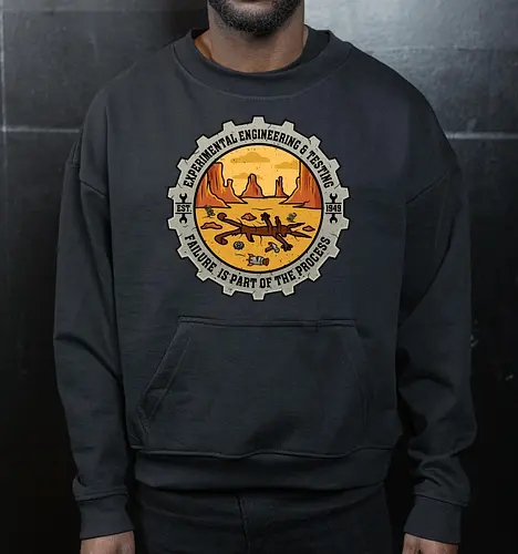 Experimental Engineering – Failure Is Part Of The Process - Ingenieur, Engineering, Cartoon, Coyote, Experiment, Failure, Tech, Humor, Lustig, Geschenk, Vintage Badge, Science, Erfinder, Geek, Nerd - Cropped Sweatshirt