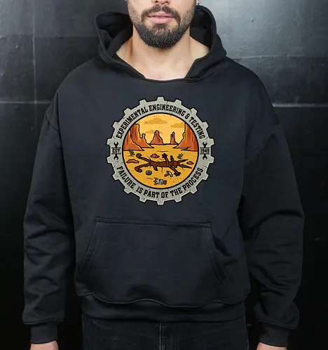 Experimental Engineering – Failure Is Part Of The Process - Ingenieur, Engineering, Cartoon, Coyote, Experiment, Failure, Tech, Humor, Lustig, Geschenk, Vintage Badge, Science, Erfinder, Geek, Nerd - Cropped Hoodie