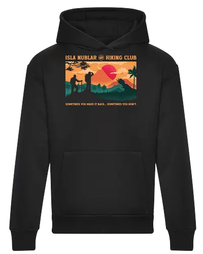Cretaceous Hiking Club - dinosaur, adventure, camping, dark humor, funny, geek, hiking, mountain, nature, outdoors, prehistoric, sarcasm, t rex, travel, volcano - Heavyweight Hoodie