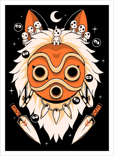 Guardian of the Magic Forest - anime, magic, movies, forest, spirit, mask, cute, fantasy, wolf, japanese, legend, nerd - Artprint
