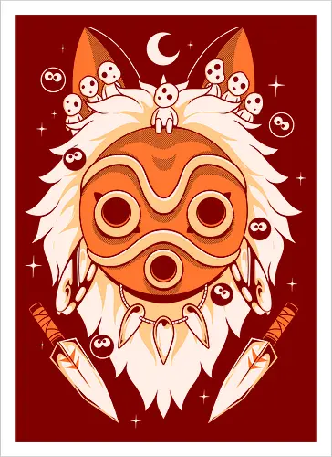 Guardian of the Magic Forest - anime, magic, movies, forest, spirit, mask, cute, fantasy, wolf, japanese, legend, nerd - Artprint