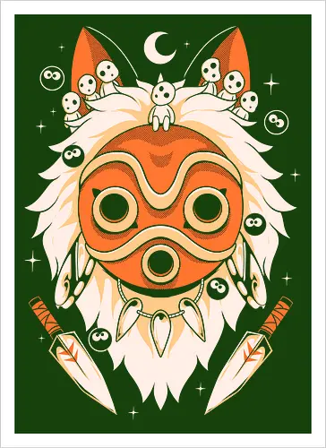 Guardian of the Magic Forest - anime, magic, movies, forest, spirit, mask, cute, fantasy, wolf, japanese, legend, nerd - Artprint