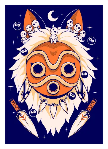 Guardian of the Magic Forest - anime, magic, movies, forest, spirit, mask, cute, fantasy, wolf, japanese, legend, nerd - Artprint