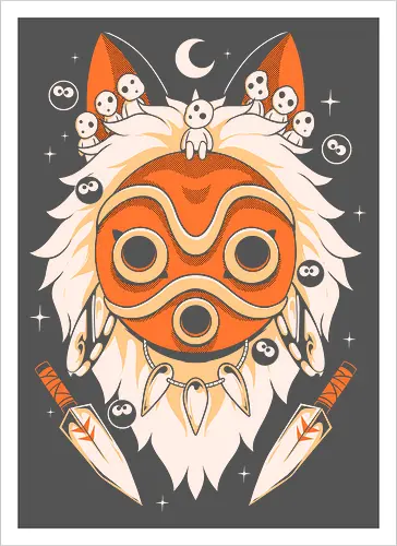 Guardian of the Magic Forest - anime, magic, movies, forest, spirit, mask, cute, fantasy, wolf, japanese, legend, nerd - Artprint