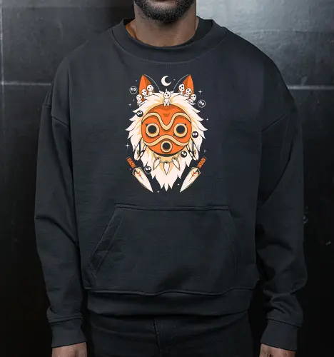 Guardian of the Magic Forest - anime, magic, movies, forest, spirit, mask, cute, fantasy, wolf, japanese, legend, nerd - Cropped Sweatshirt