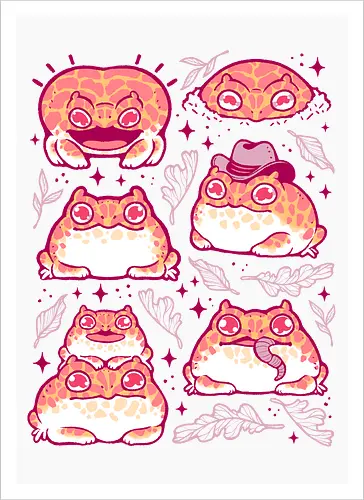 Cute Retrogaming Frog - pacman frog, ceratophrys cranwelli, cute, kawaii, love, pink, seamless, pattern, xmorfina, frogs, toad, funny, apricot, strawberry, albino - Artprint