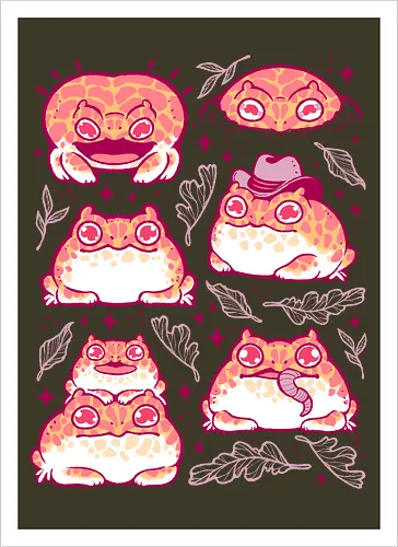 Cute Retrogaming Frog - pacman frog, ceratophrys cranwelli, cute, kawaii, love, pink, seamless, pattern, xmorfina, frogs, toad, funny, apricot, strawberry, albino - Artprint