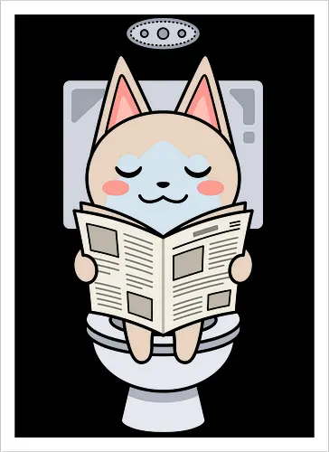 Morning Routine: The Reading Palico - Monster Hunter shirt, Palico graphic tee, funny cat apparel, gaming companion merch, kawaii gamer streetwear, toilet humor clothing, pastel aesthetic cat design, retro RPG fashion, cute animal reading shirt, relatable morning routine tee - Artprint