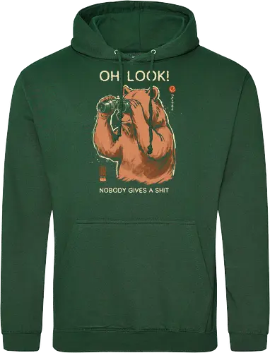 Oh, Look! Nobody Gives a Shit - bear, funny, sarcastic, retro, vintage, japanese, humor, binoculars, introvert, quote, mood, adult humor, swear word, cute, nature - Standard Hoodie