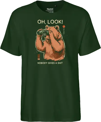 Oh, Look! Nobody Gives a Shit - bear, funny, sarcastic, retro, vintage, japanese, humor, binoculars, introvert, quote, mood, adult humor, swear word, cute, nature - Fairtrade T-Shirt