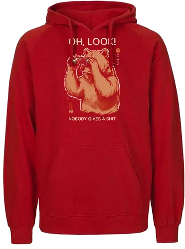 Oh, Look! Nobody Gives a Shit - bear, funny, sarcastic, retro, vintage, japanese, humor, binoculars, introvert, quote, mood, adult humor, swear word, cute, nature - Fairtrade Hoodie