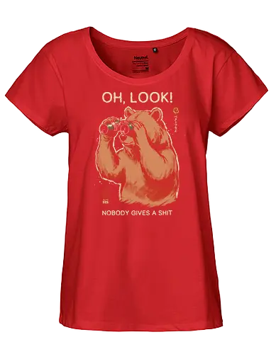 Oh, Look! Nobody Gives a Shit - bear, funny, sarcastic, retro, vintage, japanese, humor, binoculars, introvert, quote, mood, adult humor, swear word, cute, nature - Fairtrade Girl Shirt