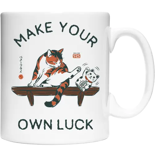 Make Your Own Luck - cat, lucky cat, maneki neko, funny, vintage, retro, japanese, fortune, luck, quote, motivation, cute, humor, calico, mood - Cup