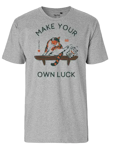 Make Your Own Luck - cat, lucky cat, maneki neko, funny, vintage, retro, japanese, fortune, luck, quote, motivation, cute, humor, calico, mood - Fairtrade T-Shirt