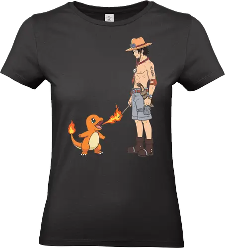 Fire Users: The Perfect Match - Portgas D Ace shirt, One Piece crossover apparel, fire pokemon graphic tee, Charmander merch, anime mashup streetwear, Fire Fist pirate clothing, classic shonen anime fashion, retro gaming nostalgia tee, otaku pop culture design, cute anime fire users - Standard T-Shirt (Women)