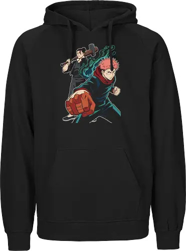 Cursed Brothers: The Divergent Fist - Jujutsu Kaisen shirt, Yuji Itadori graphic tee, Aoi Todo merch, besto friendo apparel, anime battle streetwear, cursed energy design, shonen manga clothing, dynamic anime punch tee, dark fantasy anime fashion, modern otaku streetwear - Fairtrade Hoodie