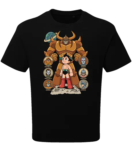 The Seven Great Robots: Pluto's Shadow - Pluto anime shirt, Astro Boy graphic tee, Osamu Tezuka merch, retro mecha streetwear, classic sci-fi manga apparel, seven great robots design, vintage anime poster tee, nostalgic otaku clothing, Japanese robot fashion, classic manga history shirt - Oversize T-Shirt