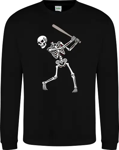 Batter Up: The Undead Hitter - skeleton baseball shirt, negative space graphic tee, minimalist skull apparel, edgy sports streetwear, dead batter design, alternative gothic clothing, dark aesthetic baseball tee, fragmented skeleton art, spooky sports merch, unique skull graphic - Sweatshirt