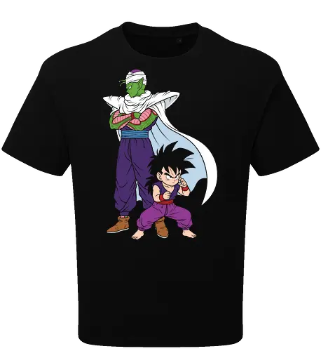 Master and Student: The Namekian Bond - Piccolo and Gohan shirt, anime mentor graphic tee, minimalist DBZ apparel, shonen manga streetwear, Namekian warrior merch, retro 90s anime clothing, aesthetic otaku fashion, negative space anime art, nostalgic Japanese animation, anime training design - Oversize T-Shirt