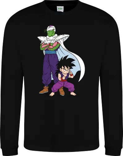 Master and Student: The Namekian Bond - Piccolo and Gohan shirt, anime mentor graphic tee, minimalist DBZ apparel, shonen manga streetwear, Namekian warrior merch, retro 90s anime clothing, aesthetic otaku fashion, negative space anime art, nostalgic Japanese animation, anime training design - Sweatshirt