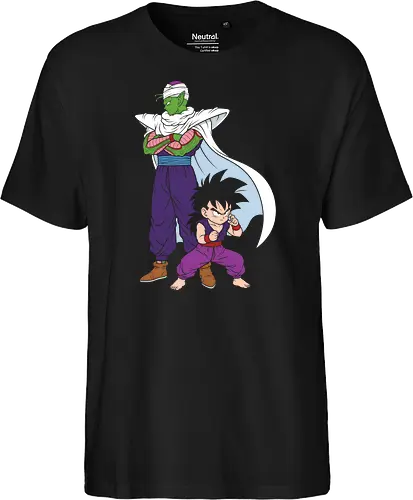 Master and Student: The Namekian Bond - Piccolo and Gohan shirt, anime mentor graphic tee, minimalist DBZ apparel, shonen manga streetwear, Namekian warrior merch, retro 90s anime clothing, aesthetic otaku fashion, negative space anime art, nostalgic Japanese animation, anime training design - Fairtrade T-Shirt