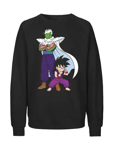 Master and Student: The Namekian Bond - Piccolo and Gohan shirt, anime mentor graphic tee, minimalist DBZ apparel, shonen manga streetwear, Namekian warrior merch, retro 90s anime clothing, aesthetic otaku fashion, negative space anime art, nostalgic Japanese animation, anime training design - Fairtrade Sweatshirt