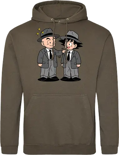 Turtle School Mafia: Dapper Duo - Kid Goku and Krillin shirt, retro Dragon Ball merch, anime best friends graphic tee, funny anime mafia apparel, nostalgic shonen streetwear, Turtle School duo clothing, vintage manga aesthetic, quirky otaku fashion, classic anime comedy shirt, oversized suit anime design - Standard Hoodie