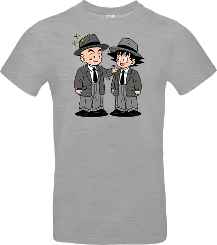 Turtle School Mafia: Dapper Duo - Kid Goku and Krillin shirt, retro Dragon Ball merch, anime best friends graphic tee, funny anime mafia apparel, nostalgic shonen streetwear, Turtle School duo clothing, vintage manga aesthetic, quirky otaku fashion, classic anime comedy shirt, oversized suit anime design - Standard T-Shirt