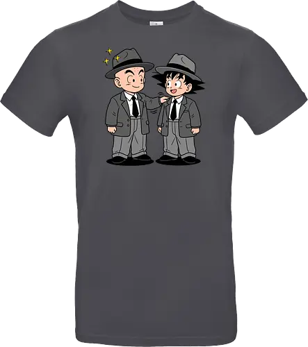 Turtle School Mafia: Dapper Duo - Kid Goku and Krillin shirt, retro Dragon Ball merch, anime best friends graphic tee, funny anime mafia apparel, nostalgic shonen streetwear, Turtle School duo clothing, vintage manga aesthetic, quirky otaku fashion, classic anime comedy shirt, oversized suit anime design - Standard T-Shirt