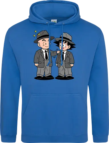 Turtle School Mafia: Dapper Duo - Kid Goku and Krillin shirt, retro Dragon Ball merch, anime best friends graphic tee, funny anime mafia apparel, nostalgic shonen streetwear, Turtle School duo clothing, vintage manga aesthetic, quirky otaku fashion, classic anime comedy shirt, oversized suit anime design - Standard Hoodie