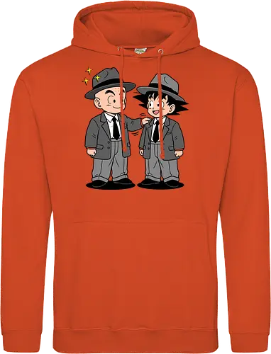 Turtle School Mafia: Dapper Duo - Kid Goku and Krillin shirt, retro Dragon Ball merch, anime best friends graphic tee, funny anime mafia apparel, nostalgic shonen streetwear, Turtle School duo clothing, vintage manga aesthetic, quirky otaku fashion, classic anime comedy shirt, oversized suit anime design - Standard Hoodie
