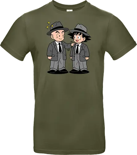 Turtle School Mafia: Dapper Duo - Kid Goku and Krillin shirt, retro Dragon Ball merch, anime best friends graphic tee, funny anime mafia apparel, nostalgic shonen streetwear, Turtle School duo clothing, vintage manga aesthetic, quirky otaku fashion, classic anime comedy shirt, oversized suit anime design - Standard T-Shirt