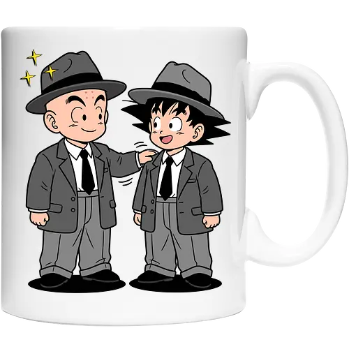 Turtle School Mafia: Dapper Duo - Kid Goku and Krillin shirt, retro Dragon Ball merch, anime best friends graphic tee, funny anime mafia apparel, nostalgic shonen streetwear, Turtle School duo clothing, vintage manga aesthetic, quirky otaku fashion, classic anime comedy shirt, oversized suit anime design - Cup