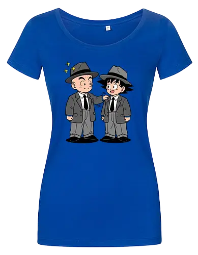 Turtle School Mafia: Dapper Duo - Kid Goku and Krillin shirt, retro Dragon Ball merch, anime best friends graphic tee, funny anime mafia apparel, nostalgic shonen streetwear, Turtle School duo clothing, vintage manga aesthetic, quirky otaku fashion, classic anime comedy shirt, oversized suit anime design - Women T-Shirt