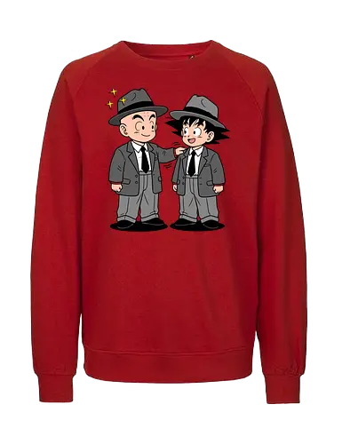 Turtle School Mafia: Dapper Duo - Kid Goku and Krillin shirt, retro Dragon Ball merch, anime best friends graphic tee, funny anime mafia apparel, nostalgic shonen streetwear, Turtle School duo clothing, vintage manga aesthetic, quirky otaku fashion, classic anime comedy shirt, oversized suit anime design - Fairtrade Sweatshirt