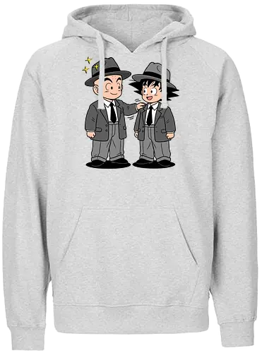 Turtle School Mafia: Dapper Duo - Kid Goku and Krillin shirt, retro Dragon Ball merch, anime best friends graphic tee, funny anime mafia apparel, nostalgic shonen streetwear, Turtle School duo clothing, vintage manga aesthetic, quirky otaku fashion, classic anime comedy shirt, oversized suit anime design - Fairtrade Hoodie