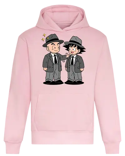 Turtle School Mafia: Dapper Duo - Kid Goku and Krillin shirt, retro Dragon Ball merch, anime best friends graphic tee, funny anime mafia apparel, nostalgic shonen streetwear, Turtle School duo clothing, vintage manga aesthetic, quirky otaku fashion, classic anime comedy shirt, oversized suit anime design - Heavyweight Hoodie