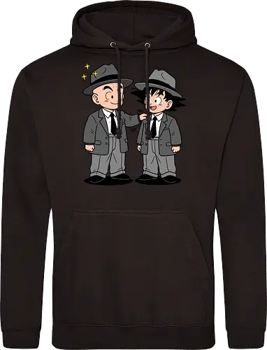 Turtle School Mafia: Dapper Duo - Kid Goku and Krillin shirt, retro Dragon Ball merch, anime best friends graphic tee, funny anime mafia apparel, nostalgic shonen streetwear, Turtle School duo clothing, vintage manga aesthetic, quirky otaku fashion, classic anime comedy shirt, oversized suit anime design - Standard Hoodie