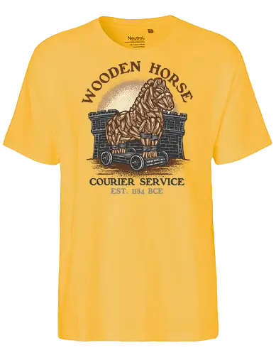 Wooden Horse Courier Service - Movie, film, myth, adventure, poem, action, fantasy, mythic, horse - Fairtrade T-Shirt