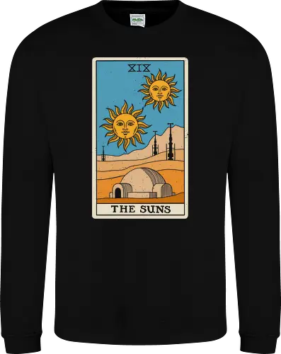 Twin Suns Tarot Card - sci fi, 80s, 80s movies, desert, geek, magic, mystical, nostalgia, occult, science fiction, space, summer, sun, tarot card, tatooine - Sweatshirt