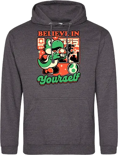 Dinosaur Kaiju Game - Dino, Dinosaurs, Dinosaur, Cute Kaiju, Kaiju, Mushrooms, Mushroom, Video Games, Video Game, Games, Game, Vintage, Retro, Retro Vintage, Platform, Adventure, Fantasy, Magic, Magical, Trained, Train, Training, Gym, Eat, Eating, Poster, I Believe In You, Believe, I Believe - Standard Hoodie