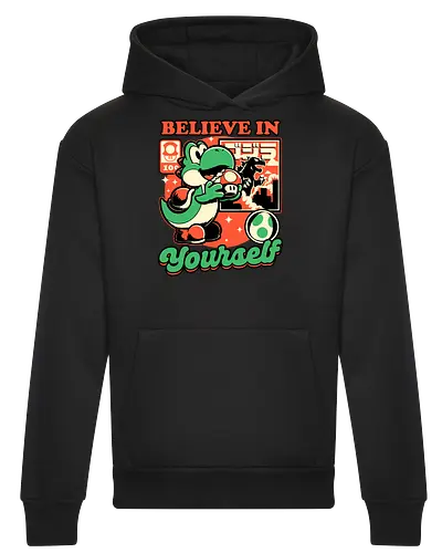 Dinosaur Kaiju Game - Dino, Dinosaurs, Dinosaur, Cute Kaiju, Kaiju, Mushrooms, Mushroom, Video Games, Video Game, Games, Game, Vintage, Retro, Retro Vintage, Platform, Adventure, Fantasy, Magic, Magical, Trained, Train, Training, Gym, Eat, Eating, Poster, I Believe In You, Believe, I Believe - Heavyweight Hoodie