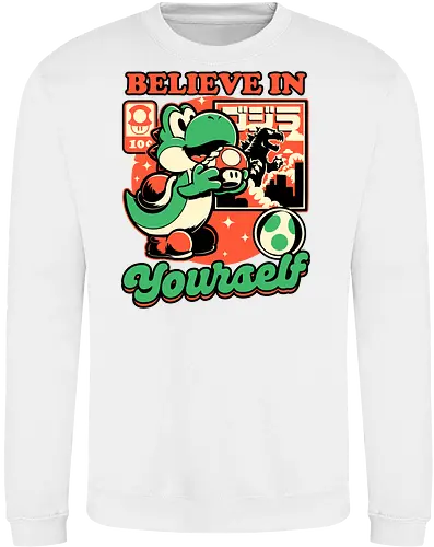 Dinosaur Kaiju Game - Dino, Dinosaurs, Dinosaur, Cute Kaiju, Kaiju, Mushrooms, Mushroom, Video Games, Video Game, Games, Game, Vintage, Retro, Retro Vintage, Platform, Adventure, Fantasy, Magic, Magical, Trained, Train, Training, Gym, Eat, Eating, Poster, I Believe In You, Believe, I Believe - Sweatshirt