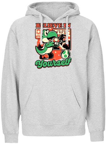 Dinosaur Kaiju Game - Dino, Dinosaurs, Dinosaur, Cute Kaiju, Kaiju, Mushrooms, Mushroom, Video Games, Video Game, Games, Game, Vintage, Retro, Retro Vintage, Platform, Adventure, Fantasy, Magic, Magical, Trained, Train, Training, Gym, Eat, Eating, Poster, I Believe In You, Believe, I Believe - Fairtrade Hoodie
