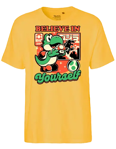 Dinosaur Kaiju Game - Dino, Dinosaurs, Dinosaur, Cute Kaiju, Kaiju, Mushrooms, Mushroom, Video Games, Video Game, Games, Game, Vintage, Retro, Retro Vintage, Platform, Adventure, Fantasy, Magic, Magical, Trained, Train, Training, Gym, Eat, Eating, Poster, I Believe In You, Believe, I Believe - Fairtrade T-Shirt