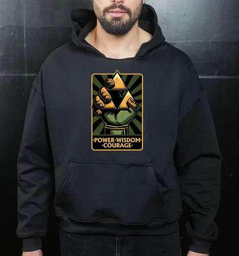 Elf Game Triangle - Power, Courage, Wisdom, Triangle, Cool, Awesome, Classic, Classic Video Games, Classic Video Game, Classic Games, Classic Game, Video Games, Video Game, Vintage, Retro, Retro Vintage, Vintage Games, Fantasy, Adventure, Magic, Magical, Elf, Elfs, Revolution, Poster - Cropped Hoodie