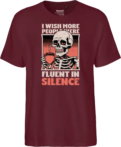 Skull Coffee Silence - Skull, Skeleton, Spooky Season, Spooky, Spooky Cute, Spooky Art, Spooky Vibes, Creepy, Creepy Cute, Scary, Scary Cute, Scary Art, Coffee, Coffee Shop, Coffee Time, Coffee Lover, Funny Coffee, Coffee Cup, Silence, Fun, Funny, Awesome, Cool, Sarcasm, Irony, Beverage, Hot, Antisocial, Antisocial Vibes, Antisocial Vibe, Anti Social, Social, Social Anxiety, Social Commentary, Social Issues, Social Distancing, Tired, Smile, Halloween - Fairtrade T-Shirt