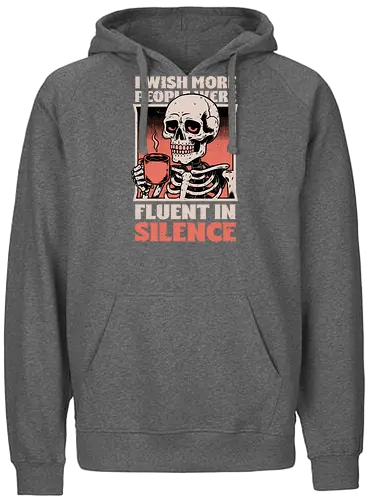 Skull Coffee Silence - Skull, Skeleton, Spooky Season, Spooky, Spooky Cute, Spooky Art, Spooky Vibes, Creepy, Creepy Cute, Scary, Scary Cute, Scary Art, Coffee, Coffee Shop, Coffee Time, Coffee Lover, Funny Coffee, Coffee Cup, Silence, Fun, Funny, Awesome, Cool, Sarcasm, Irony, Beverage, Hot, Antisocial, Antisocial Vibes, Antisocial Vibe, Anti Social, Social, Social Anxiety, Social Commentary, Social Issues, Social Distancing, Tired, Smile, Halloween - Fairtrade Hoodie