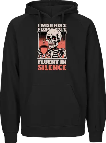 Skull Coffee Silence - Skull, Skeleton, Spooky Season, Spooky, Spooky Cute, Spooky Art, Spooky Vibes, Creepy, Creepy Cute, Scary, Scary Cute, Scary Art, Coffee, Coffee Shop, Coffee Time, Coffee Lover, Funny Coffee, Coffee Cup, Silence, Fun, Funny, Awesome, Cool, Sarcasm, Irony, Beverage, Hot, Antisocial, Antisocial Vibes, Antisocial Vibe, Anti Social, Social, Social Anxiety, Social Commentary, Social Issues, Social Distancing, Tired, Smile, Halloween - Fairtrade Hoodie