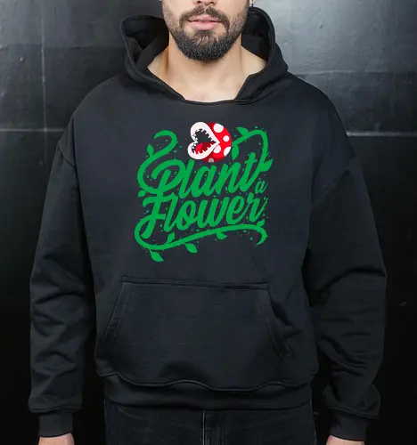 Plant a Flower - plant, flower, gaming, gamer, videogame, retro, vintage, humor, funny, nature, garden, gardening, carnivorous, botanical, popculture, geek, gamingart, typography, cartoon, cute - Cropped Hoodie
